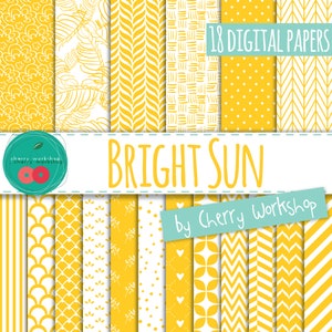 Gult digitalt papper "Bright Sun" digitalt pappersset sommarmönster, utskrivbart, kommersiellt bruk, digital scrapbooking, sommar, sol, gul bild 1