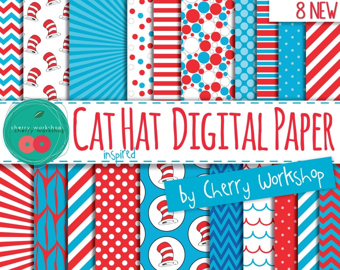 Cat in the Hat Dr Seuss Inspired Digital Paper cat Hat Digital Paper ...