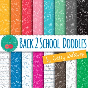 Back to School Doodle Digital Paper digital paper pack backgrounds commercial use scrapbook instant download school