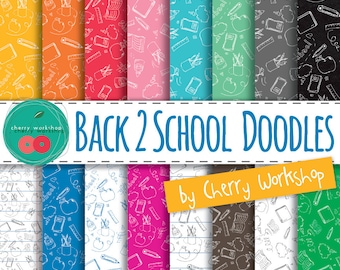 Back to School Doodle Digital Paper digital paper pack backgrounds commercial use scrapbook instant download school