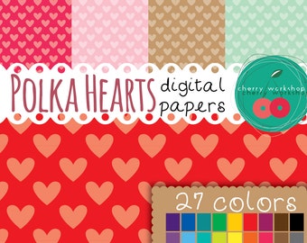 Valetnines Day Digital Papers  - Polka Hearts Digital Papers