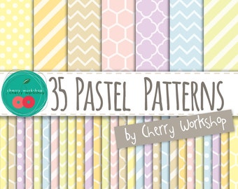 Pastel Digital Paper  "Pastel Patterns" Spring Digital Paper in Pastel Colors - cute backgrounds for scrapbook, cards, invites