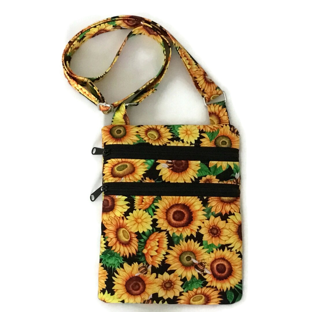 Crossbody Bag With Sunflowers Small Fabric Purse Lightweight Handbag