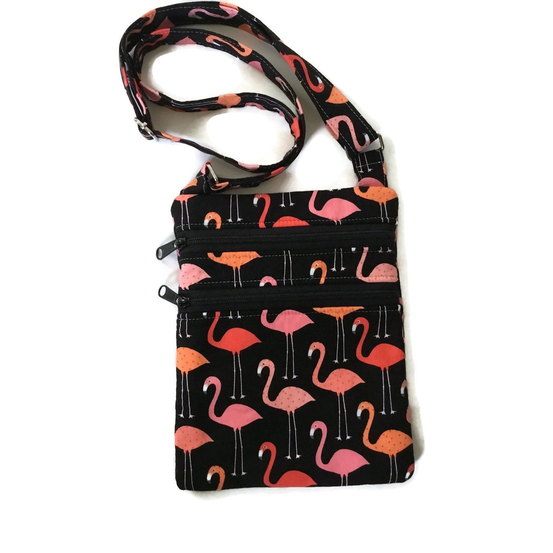 Crossbody Purse Flamingos Zipper Handbag Small Black Purse Etsy