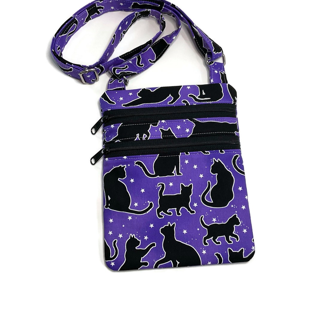 Black Cat Bag, Fabric Crossbody Purse Small Zipper Purse Gift for Women