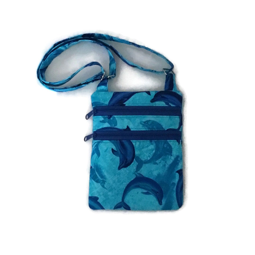 Dolphin Crossbody Purse Zipper Purse With Adjustable Strap Blue Dolphin