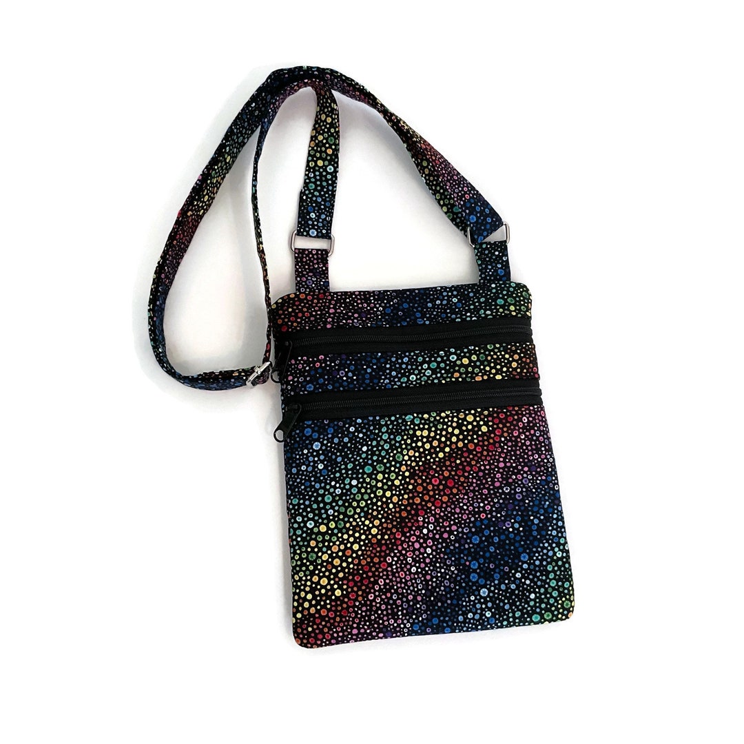 Crossbody Bag Black Rainbow Lightweight Small Travel Bag Zipper Purse