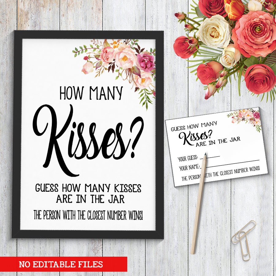 How Many Kisses game Bridal Shower game printable Wedding Etsy