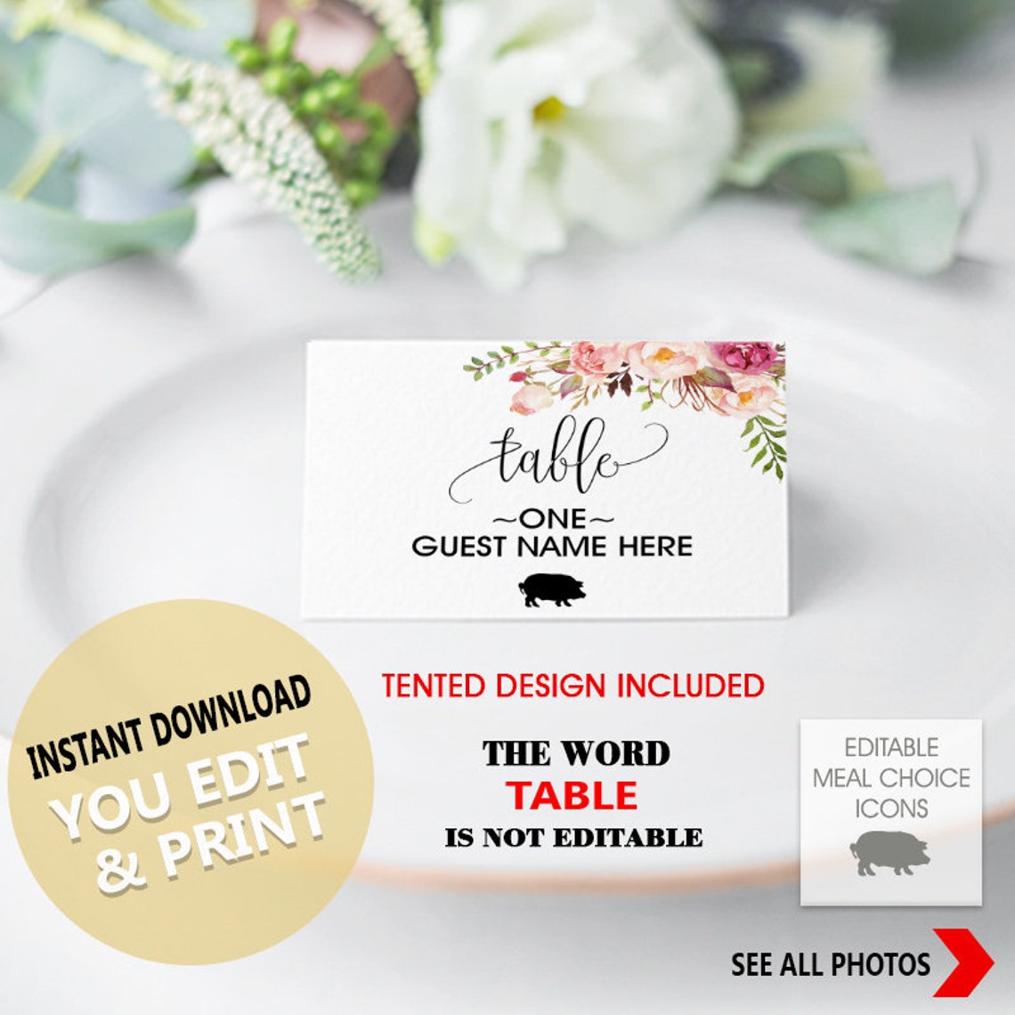 Place cards with meal choice flat and tented place cards with Etsy