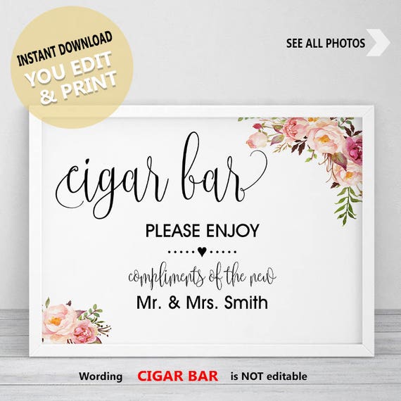 Cigar Bar Sign Cigar Bar Printable Cigar Wedding Sign Etsy