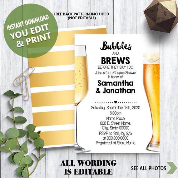 Bubbles and Brews before they say I do couples shower Etsy