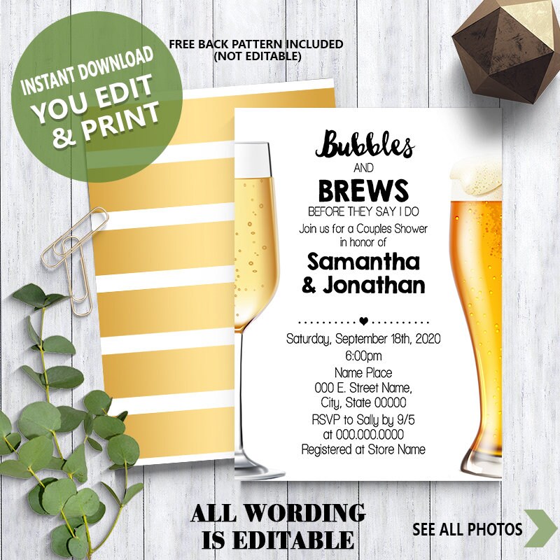 Bubbles and Brews before they say I do couples shower Etsy