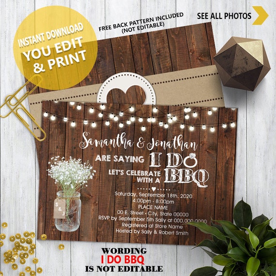 I Do Bbq Invitation Wood Rustic Couples Shower Engagement Etsy