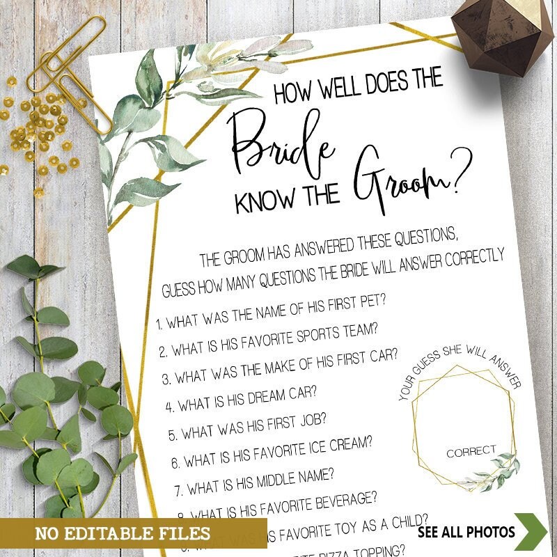How Well Does the Bride Know the Groom game Bridal Shower Etsy