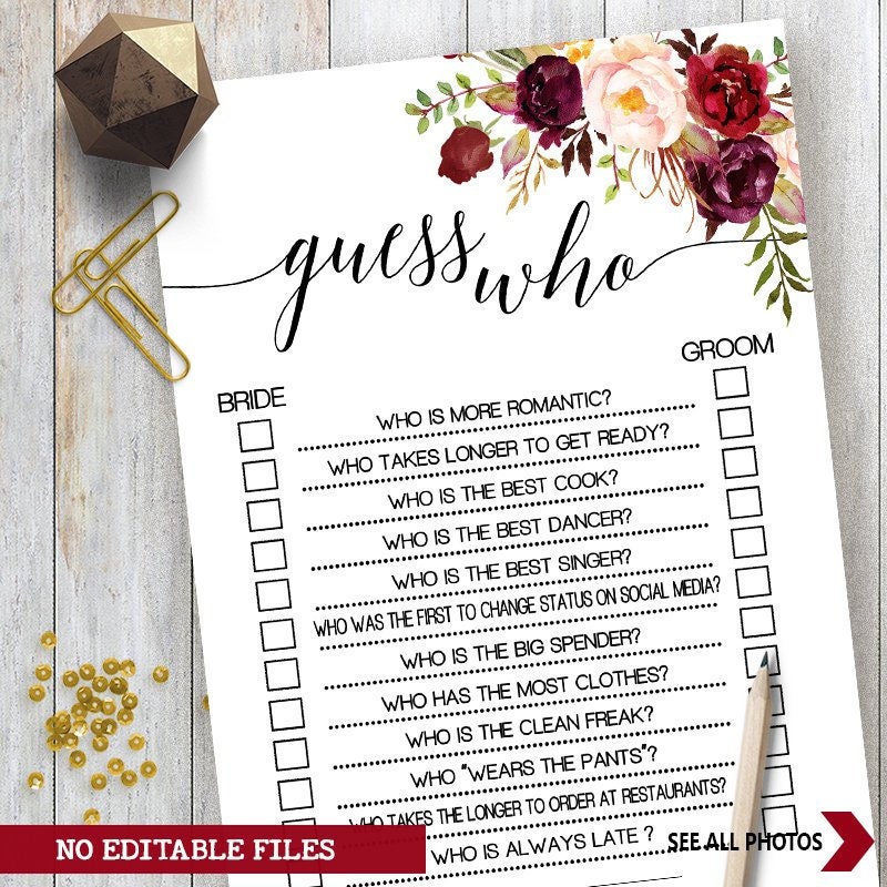 Guess Who game Bridal Shower game printable Wedding shower | Etsy
