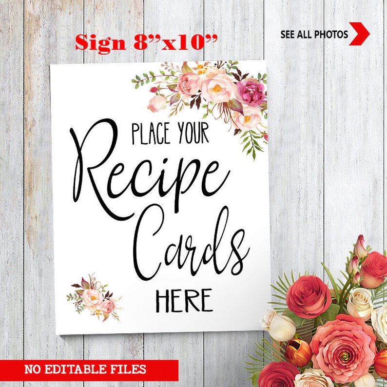Insert card /& recipe card Wedding shower party rustic Instant download 37 G101 Recipe Card Bridal Shower printable Recipe Card kit Sign