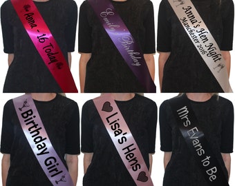 PERSONALISED Sash for Hen Party Night Do Birthday or any occasion. FREE DELIVERY