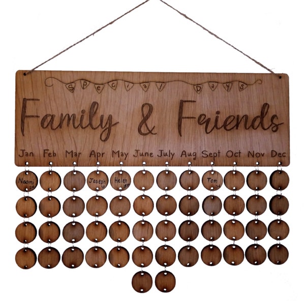 Birthday Reminder Calendar Plaque Oak Wooden Family & Friends Gift Decoration