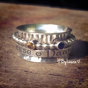 Spinner Ring with names and birthstones Personalized image 1