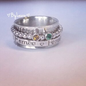 Spinner Ring with names and birthstones Personalized image 2