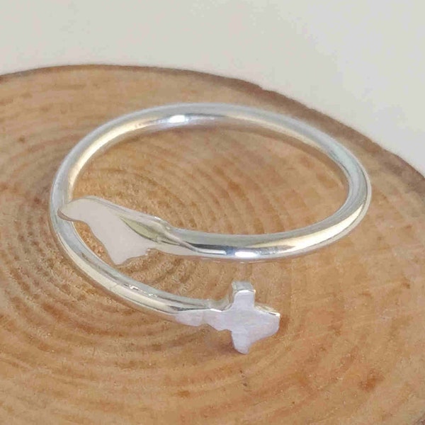 Long Distance Girlfriend Gift, Personalized Two States Ring,Silver Country Ring,Double State Ring,Best Friend Long Distance Gift
