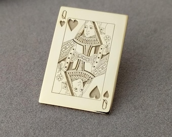 Herzkönigin Anstecknadel, personalisierte Spielkarte Anstecknadel, Jede Poker Karte Anstecknadel, Themed Decks of Cards Brosche, Geschenk für Poker-Liebhaber