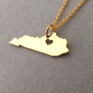 Kentucky Zustand Halskette mit einem Herz-Gold, KY Zustand geformte Halskette, Zustand Charme-Halskette, personalisierte Kentucky Zustand-Halsketten-Silber