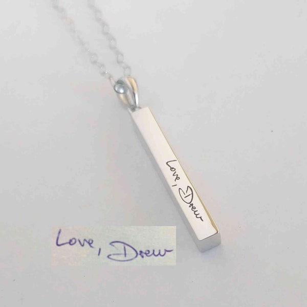 Handwriting Bar Necklace, Vertical Handwritten bar Necklace,Silver Handwriting Necklace,Personalized Signature Necklace, Gift for Mom