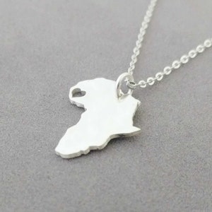 Personalized Africa Necklace, Silver Africa Necklace, Africa Shaped Necklace with Heart, Africa Charm Necklace, Africa Jewelry, Gift for her