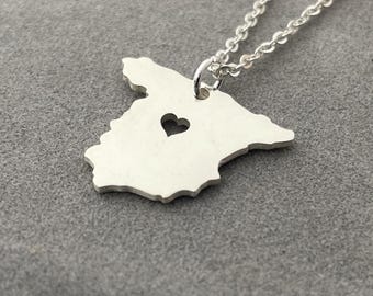 Silber Spanien Halskette, jedes Land Halskette, Spanien geformt Halskette mit Herz,Espanha Halskette, personalisierte Spanien Charm Halskette