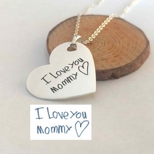 Heart Handwriting Necklace, Personalized Signature Necklace, Sterling Silver Handwritten Memorial Necklace,Actual Handwriting Jewelry