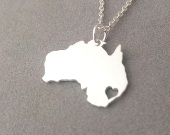 Australia Necklace White Gold,Australia Shaped Jewelry with Heart,Australia City Necklace,Personalized Country Necklace,AU Pendant