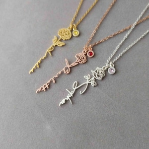 Birth Flower Stone Name Necklace, Birth Month Flower Necklace, Birth Flower Handmade Jewelry, Floral Necklace, Birth Flower Gift For Mom Her