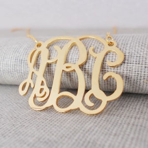 Gold Monogram Necklace,Gold Monogrammed Initial Necklace,Celebrity 3 initials Monogram Necklace,Nameplate Necklace Gold,Mother's Day Gift