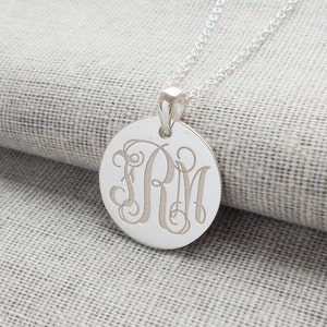 Sterling Silver Disc Monogram Necklace,Small 3 Initial Disk Necklace,Engraved Disc Pendant,Initial Disk Necklace,Celebrity Circle Necklace