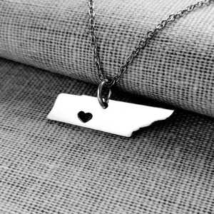 Tennessee State Necklace, TN State Charm Necklace ,State Shaped Necklace,Personalized Tennessee State Necklace Sterling Silver With A Heart