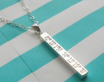 Latitude longitude Bar Necklace,Silver Vertical Coordinates Bar Necklace,Long Silver Bar Necklace,Personalized Bar Necklace,GPS Bar Jewelry