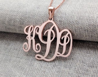 Rose Gold Monogram Necklace,1.25 inch Monogram Necklace,Silver Monogram Pendant,3 initials Necklace,Monogram Jewelry,Personalized Gift