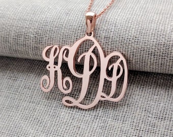 Collier monogramme en or rose, collier monogramme de 1,25 pouces, pendentif monogramme en argent, collier 3 initiales, bijoux monogrammes, cadeau personnalisé