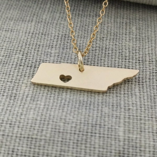 Tennessee State Charm  Necklace, TN State Necklace ,State Shaped Necklace,Personalized Tennessee State Necklace 18K Gold Plated With A Heart