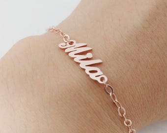 Personalized Name Bracelet Rose Gold, Tiny Name Bracelet, Dainty Name Chain Bracelet, Baby Name Bracelet, Birthday Gift, Bridesmaids Gift