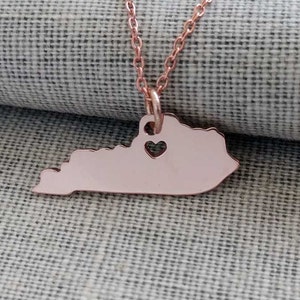 Rose God KY State Shaped Necklace With A Heart,Kentucky State Necklace ,State Charm Necklace,Personalized Kentucky State Necklace Silver
