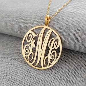 Gold Monogram Necklace,3 Initial Monogram Necklace,Three Letters Nameplate Circle Monogrammed,Monogrammed Gifts,Personalized Jewelry