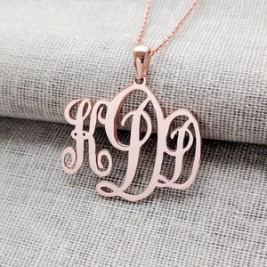 Monogram Necklace,Gold Monogram Necklace,Silver Monogram Pendant,3 initials Necklace,Rose Gold Monogram Necklace 1 Inch Personalized Gift