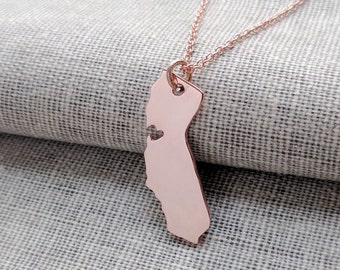 Rose Gold California State Necklace,CA State Pride Necklace ,State Shaped Necklace,Personalized California  State Necklace With A Heart