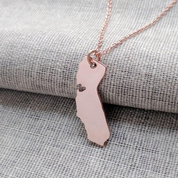 Rose Gold California State Necklace,CA State Pride Necklace ,State Shaped Necklace,Personalized California  State Necklace With A Heart