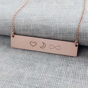 Te amo hasta la luna y el collar de espalda, collar de barra de amor, collar de barra de símbolos personalizado, Moon Nekclace, collar de barra infinita