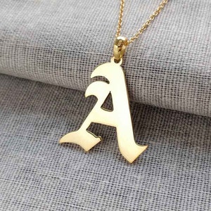 Gold Old English Necklace,Old English Letter Necklace, A-Z Name Necklace,Single Initial Necklace,Personalized Old English Pendant