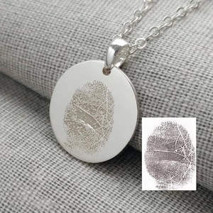 Personalized Fingerprint Necklace,Actual Finger Print Jewelry,Silver Fingerprint Memorial Necklace,Custom Silver Thumbprint Charm Necklace