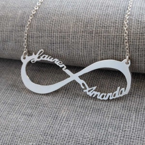 Collier prénom infini, Collier infini en argent, Collier double prénom infini, Collier symbole de l&#39;infini, Collier éternité, Collier couple